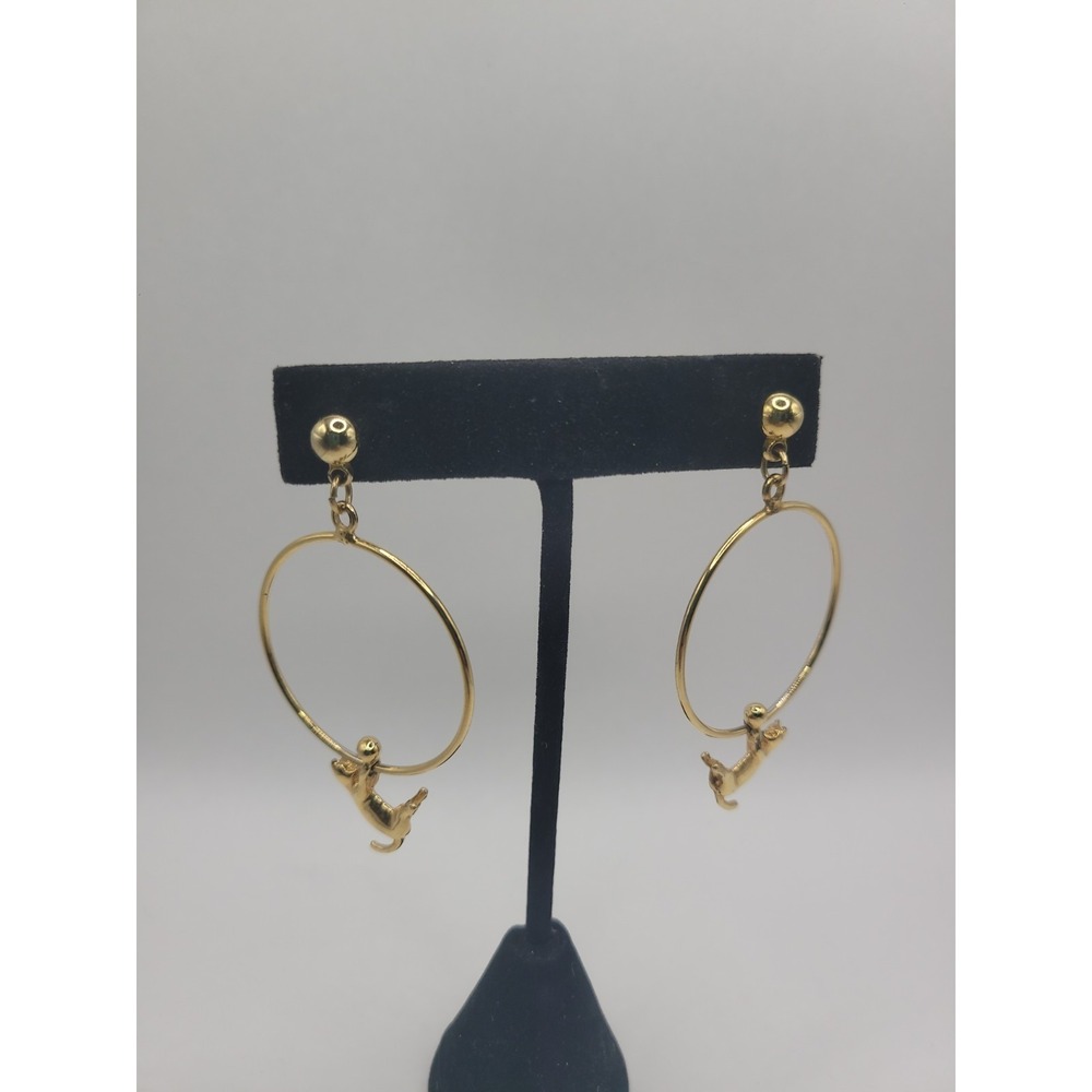 Gold Tone Monkey Hoop Earrings Animal Charm Dangle Earrings Novelty Fashion